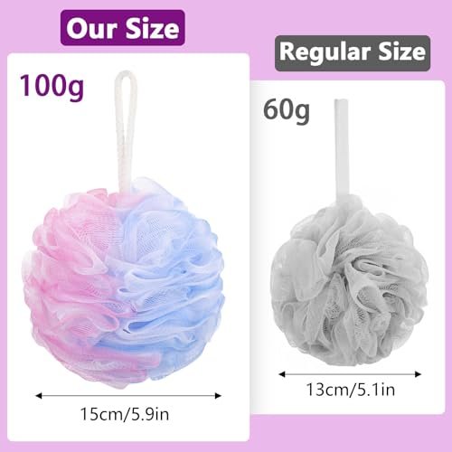 6 Pack Bath Loofah Sponge - XXL Large Mesh Pouf Shower Sponge Exfoliating Body Scrubber Shower Scrunchies - görsel 4