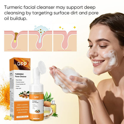 4Pcs Turmeric Soap & Turmeric Face Wash with Brush Skin Care Set - Lemon Turmeric Soap for Face & Body, Daily Facial Cleanser for All Skin Types, Deep Cleansing Turmeric Wash and Care Set Avelisse