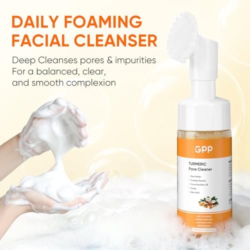 4Pcs Turmeric Soap & Turmeric Face Wash with Brush Skin Care Set - Lemon Turmeric Soap for Face & Body, Daily Facial Cleanser for All Skin Types, Deep Cleansing Turmeric Wash and Care Set Avelisse