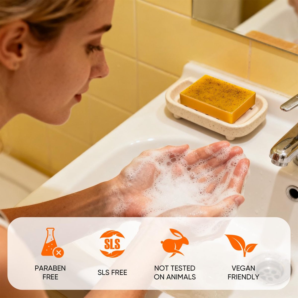 4Pcs Turmeric Soap & Turmeric Face Wash with Brush Skin Care Set - Lemon Turmeric Soap for Face & Body, Daily Facial Cleanser for All Skin Types, Deep Cleansing Turmeric Wash and Care Set Avelisse