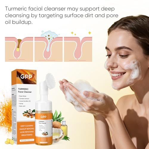 4Pcs Turmeric Soap & Turmeric Face Wash with Brush Skin Care Set - Lemon Turmeric Soap for Face & Body, Daily Facial Cleanser for All Skin Types, Deep Cleansing Turmeric Wash and Care Set Avelisse