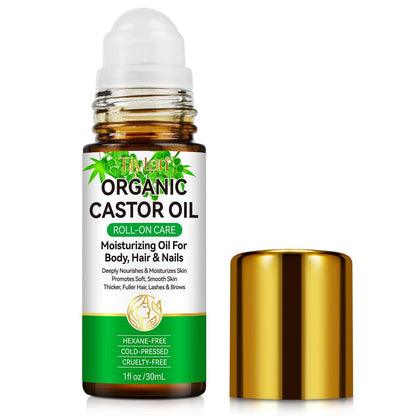 ISUNRISE Organic Castor Oil Roll On - 100% Pure, Hexane Free, Cold Pressed, 1 fl oz - for Belly, Face, Under Eyes, Body, Skin and Hair