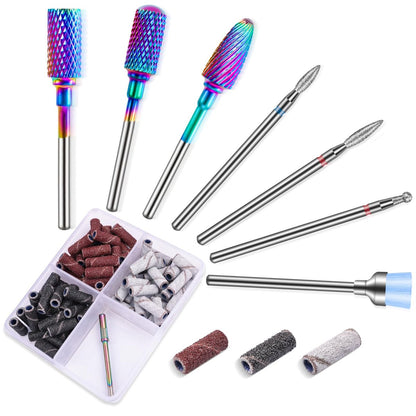 METHELIX 7-Piece Carbide Nail Drill Bits Set: Tungsten Diamond Efile Bits with 75 Sanding Bands for Acrylic, Gel, Cuticle Removal – Manicure & Pedicure