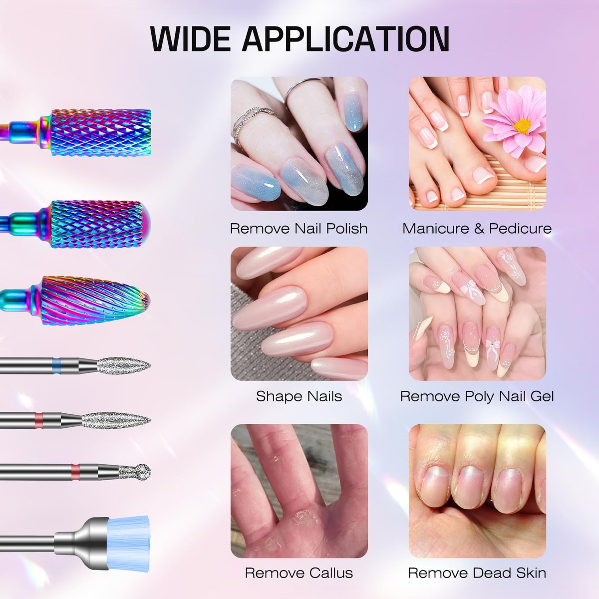 METHELIX 7-Piece Carbide Nail Drill Bits Set: Tungsten Diamond Efile Bits with 75 Sanding Bands for Acrylic, Gel, Cuticle Removal – Manicure & Pedicure - görsel 13
