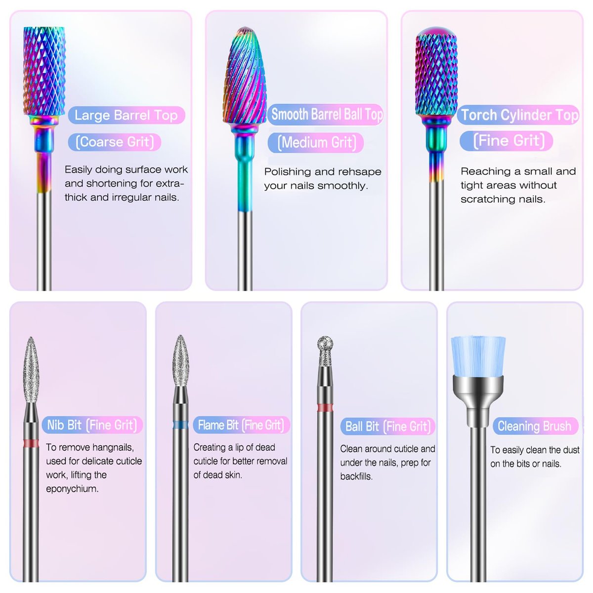 METHELIX 7-Piece Carbide Nail Drill Bits Set: Tungsten Diamond Efile Bits with 75 Sanding Bands for Acrylic, Gel, Cuticle Removal – Manicure & Pedicure - görsel 7