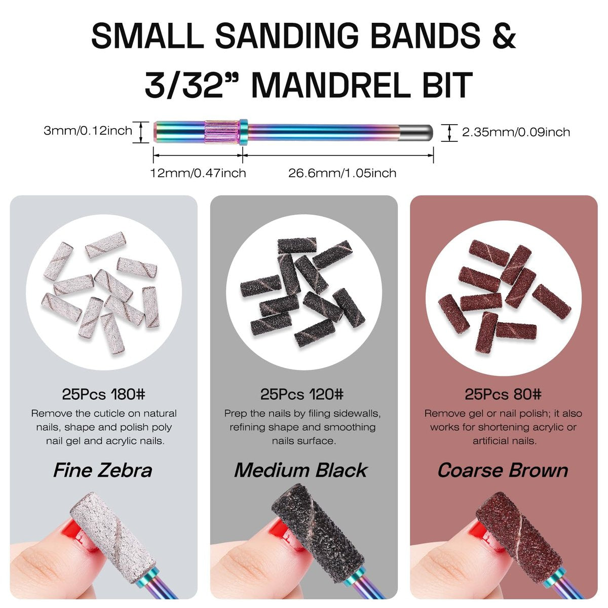 METHELIX 7-Piece Carbide Nail Drill Bits Set: Tungsten Diamond Efile Bits with 75 Sanding Bands for Acrylic, Gel, Cuticle Removal – Manicure & Pedicure - görsel 9