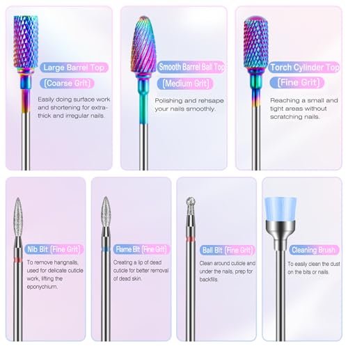 METHELIX 7-Piece Carbide Nail Drill Bits Set: Tungsten Diamond Efile Bits with 75 Sanding Bands for Acrylic, Gel, Cuticle Removal – Manicure & Pedicure - görsel 8