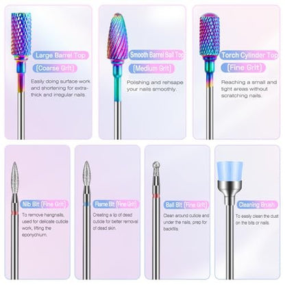 METHELIX 7-Piece Carbide Nail Drill Bits Set: Tungsten Diamond Efile Bits with 75 Sanding Bands for Acrylic, Gel, Cuticle Removal – Manicure & Pedicure