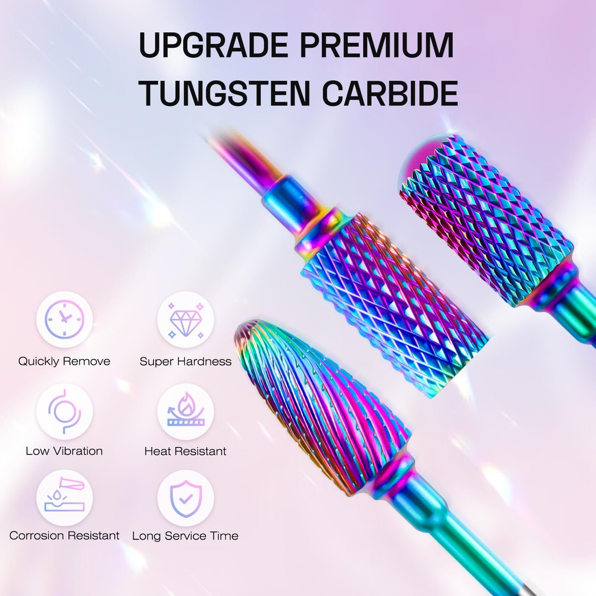 METHELIX 7-Piece Carbide Nail Drill Bits Set: Tungsten Diamond Efile Bits with 75 Sanding Bands for Acrylic, Gel, Cuticle Removal – Manicure & Pedicure - görsel 3