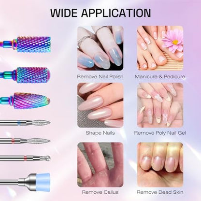 METHELIX 7-Piece Carbide Nail Drill Bits Set: Tungsten Diamond Efile Bits with 75 Sanding Bands for Acrylic, Gel, Cuticle Removal – Manicure & Pedicure