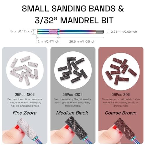 METHELIX 7-Piece Carbide Nail Drill Bits Set: Tungsten Diamond Efile Bits with 75 Sanding Bands for Acrylic, Gel, Cuticle Removal – Manicure & Pedicure - görsel 10