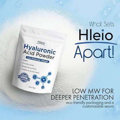 Pure Hyaluronic Acid Powder for Skin & Face - Low Molecular Weight DIY Serum, Deep Hydration, 1.06 oz