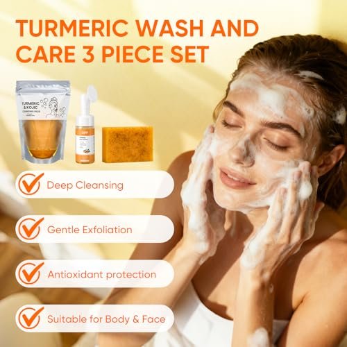 Turmeric Glow Skin Care Set: Soap, Face Wash & Cleansing Pads (30 Pads) for Radiant Skin Avelisse
