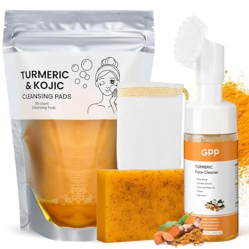 Turmeric Glow Skin Care Set: Soap, Face Wash & Cleansing Pads (30 Pads) for Radiant Skin Avelisse