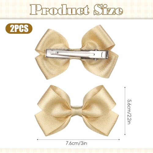 2PCS Gold Hair Bows Clips for Girls – Glitter Tiny 3 Inch Bow Alligator Clips for Little Teen Toddler Girls Kids, Sparkly Bow Barrettes for Party Wedding Christmas Prom Accessories Avelisse