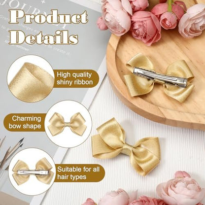 2PCS Gold Hair Bows Clips for Girls – Glitter Tiny 3 Inch Bow Alligator Clips for Little Teen Toddler Girls Kids, Sparkly Bow Barrettes for Party Wedding Christmas Prom Accessories Avelisse