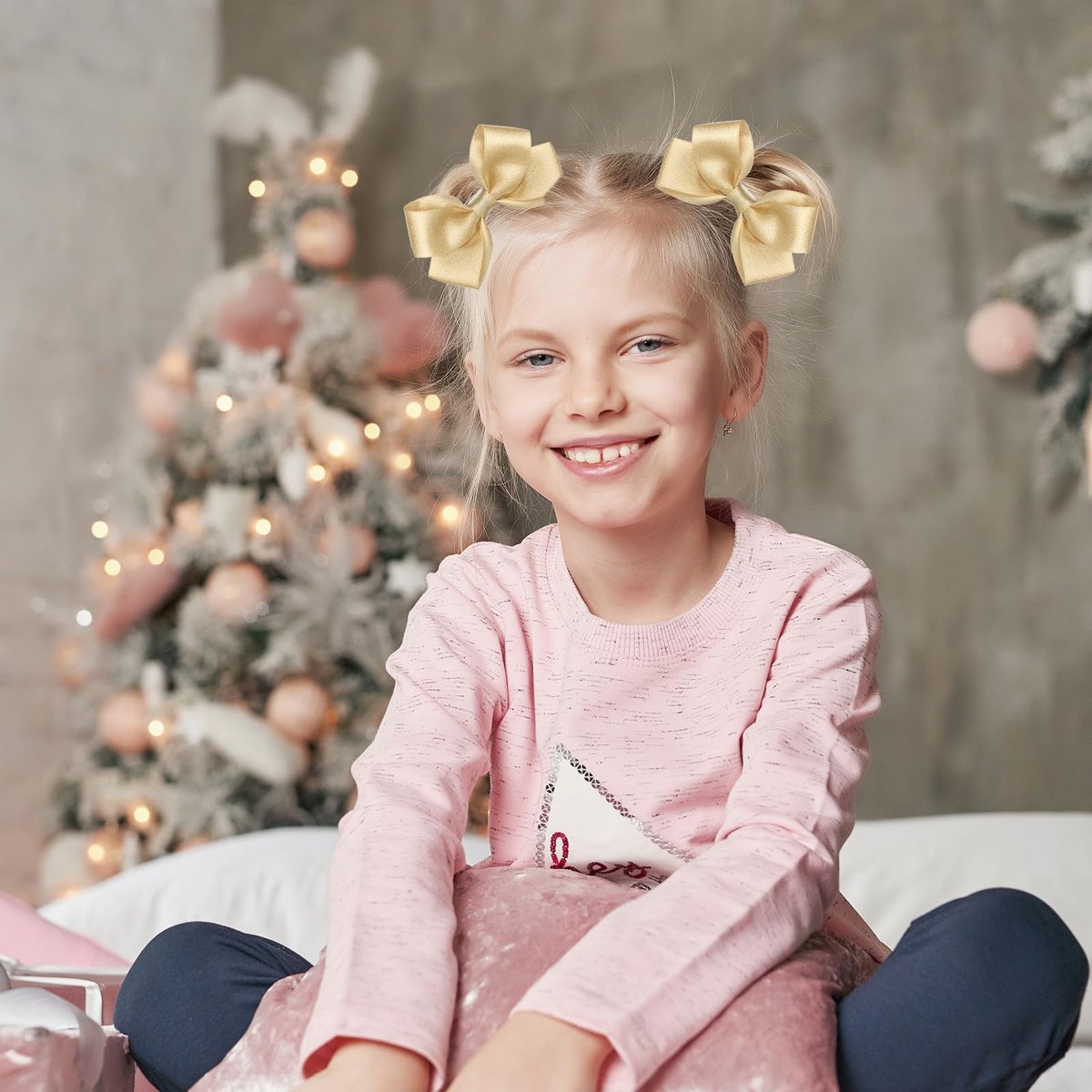 2PCS Gold Hair Bows Clips for Girls – Glitter Tiny 3 Inch Bow Alligator Clips for Little Teen Toddler Girls Kids, Sparkly Bow Barrettes for Party Wedding Christmas Prom Accessories Avelisse