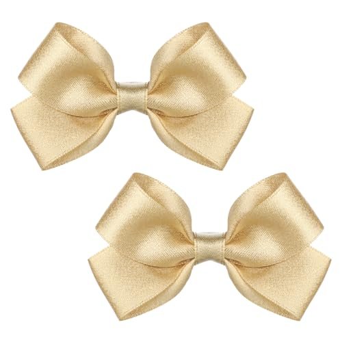 2PCS Gold Hair Bows Clips for Girls – Glitter Tiny 3 Inch Bow Alligator Clips for Little Teen Toddler Girls Kids, Sparkly Bow Barrettes for Party Wedding Christmas Prom Accessories Avelisse
