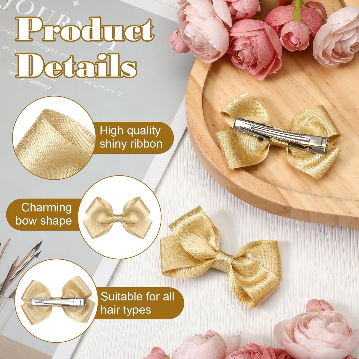 2PCS Gold Hair Bows Clips for Girls – Glitter Tiny 3 Inch Bow Alligator Clips for Little Teen Toddler Girls Kids, Sparkly Bow Barrettes for Party Wedding Christmas Prom Accessories Avelisse