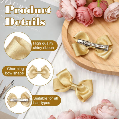 2PCS Gold Hair Bows Clips for Girls – Glitter Tiny 3 Inch Bow Alligator Clips for Little Teen Toddler Girls Kids, Sparkly Bow Barrettes for Party Wedding Christmas Prom Accessories Avelisse