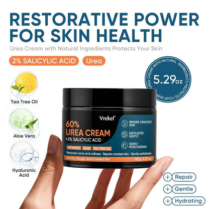 VREKEF Urea Cream 60% Plus Salicylic Acid 2% - Maximum Strength Foot Cream for Dry Heels and Cracked Skin, 5.29 oz Avelisse