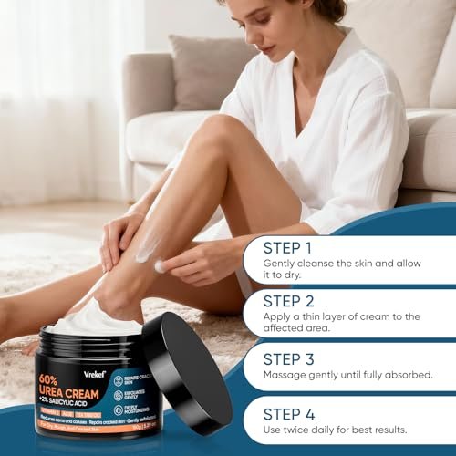 VREKEF Urea Cream 60% Plus Salicylic Acid 2% - Maximum Strength Foot Cream for Dry Heels and Cracked Skin, 5.29 oz Avelisse