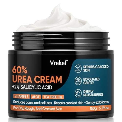 VREKEF Urea Cream 60% Plus Salicylic Acid 2% - Maximum Strength Foot Cream for Dry Heels and Cracked Skin, 5.29 oz Avelisse