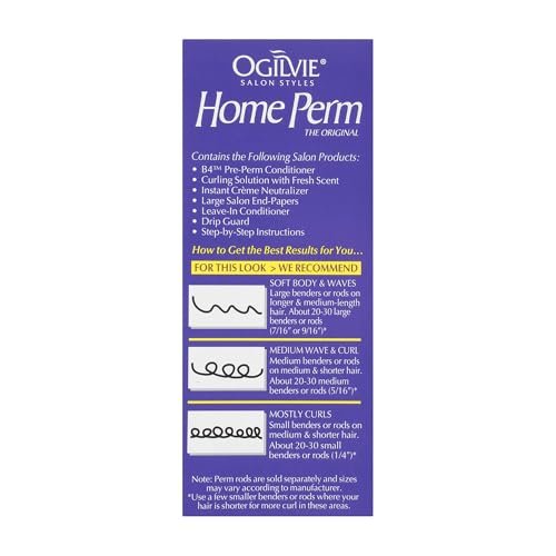 Ogilvie Salon Styles Home Perm The Original for Men & Women - Lasting Smooth Curls & Waves for Color Treated, Thin, Delicate Hair with Before & After Conditioners and Drip Guard - 2 Piece Kit Avelisse