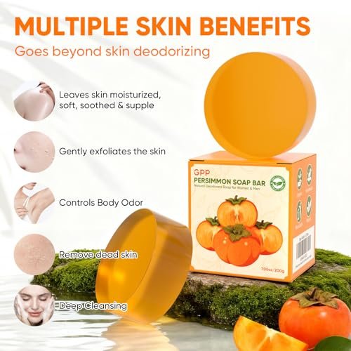 2 PCS Natural Persimmon Soap Bar for Body Odor Control - Organic Body Wash Soap for Old People Smell, Deodorant Soap for Skin Cleansing, Gentle on All Skin Types - görsel 6