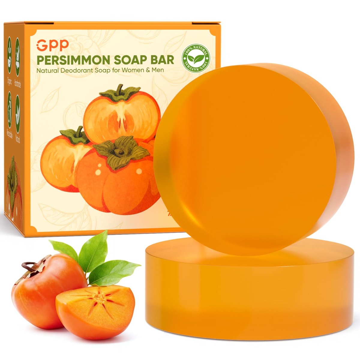 2 PCS Natural Persimmon Soap Bar for Body Odor Control - Organic Body Wash Soap for Old People Smell, Deodorant Soap for Skin Cleansing, Gentle on All Skin Types - görsel 1