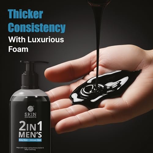 Skin Elements 2-in-1 Body Wash & Intimate Wash for Men - Deep Cleansing Shower Gel with Activated Charcoal & Neem Extracts, Controls Odor, All Skin Types, 16.9 fl oz Avelisse