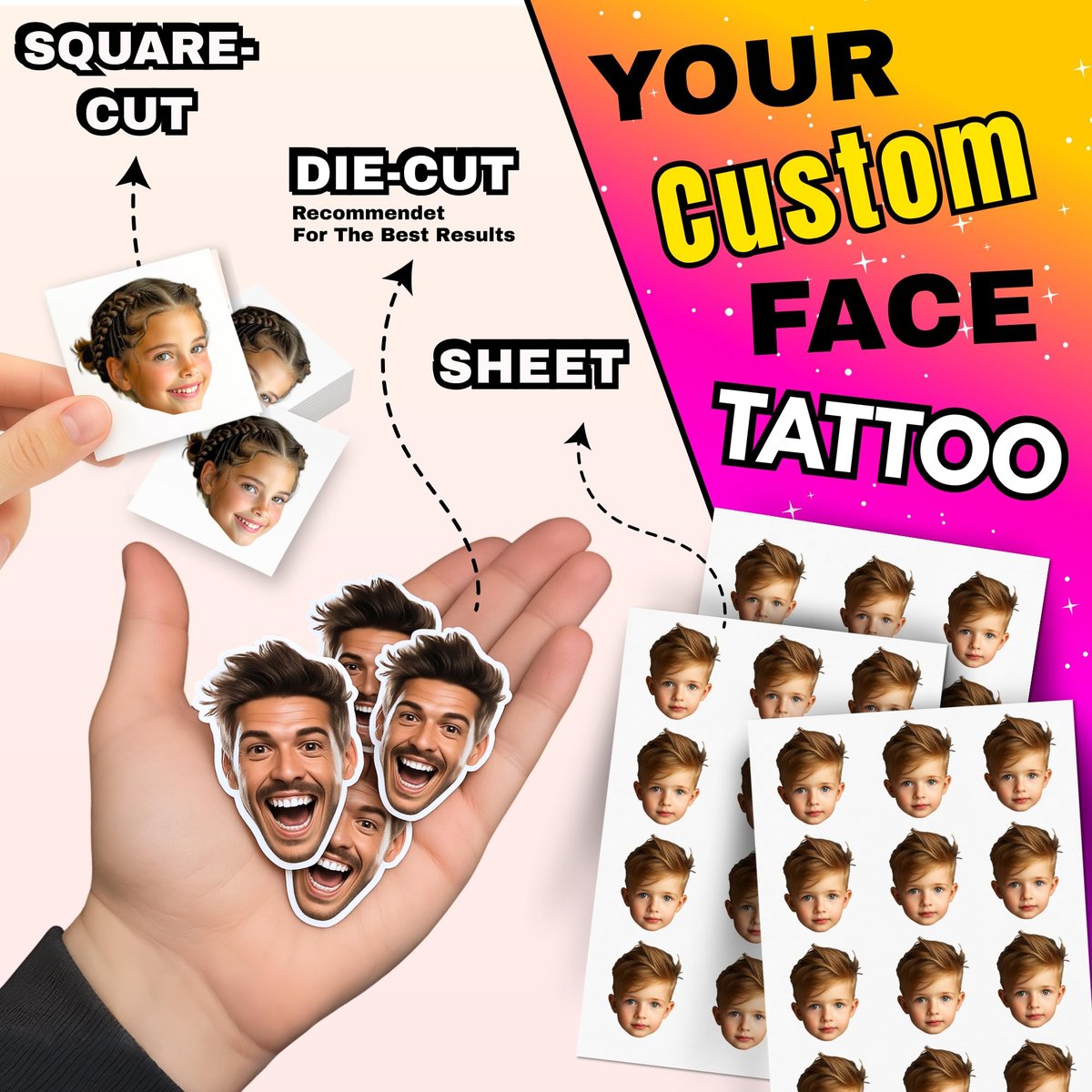 Party Pack Custom Temporary Tattoos with Your Face – Funny Personalized Fake Tattoos for Parties, Weddings & Events | Made in USA Avelisse