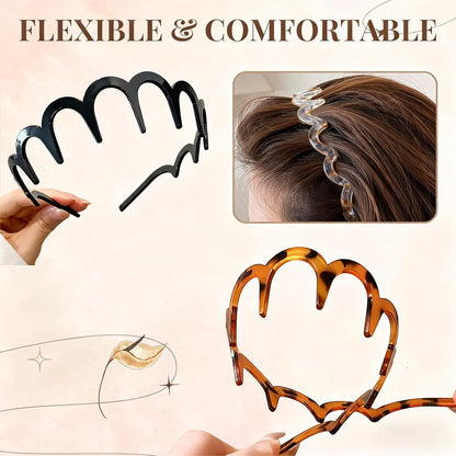 BQMSVE 3-Pack U-Shape Fashion Tooth Hair Comb Headband for Women - High Cranium Design (Amber, Black, Grey)