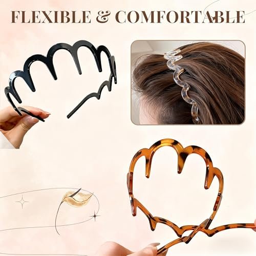 BQMSVE 3-Pack U-Shape Fashion Tooth Hair Comb Headband for Women - High Cranium Design (Amber, Black, Grey) - görsel 8