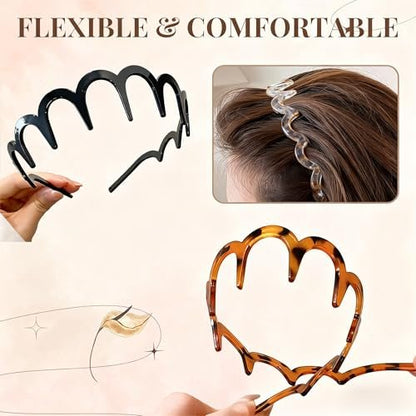 BQMSVE 3-Pack U-Shape Fashion Tooth Hair Comb Headband for Women - High Cranium Design (Amber, Black, Grey)