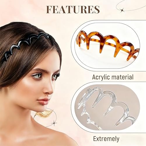 BQMSVE 3-Pack U-Shape Fashion Tooth Hair Comb Headband for Women - High Cranium Design (Amber, Black, Grey) - görsel 6