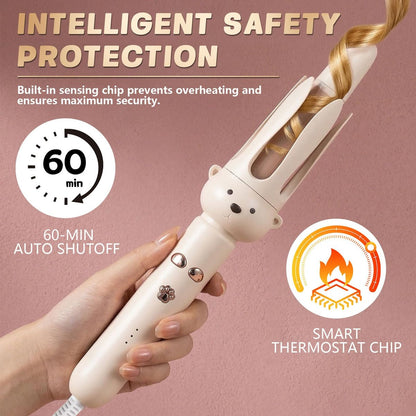PretiHom Automatic Rotating Curling Iron - 1.1 Inch (28mm) Curling Wand for Beach Waves, Anti-Scald, Anti-Tangle, Ceramic Coating, Dual Voltage, Hair Curler for Women, All Hair Types