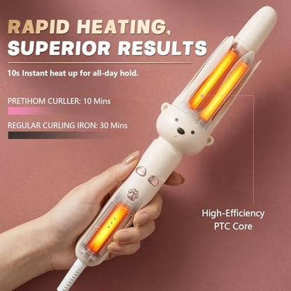 PretiHom Automatic Rotating Curling Iron - 1.1 Inch (28mm) Curling Wand for Beach Waves, Anti-Scald, Anti-Tangle, Ceramic Coating, Dual Voltage, Hair Curler for Women, All Hair Types