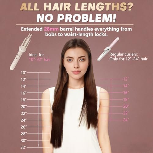 PretiHom Automatic Rotating Curling Iron - 1.1 Inch (28mm) Curling Wand for Beach Waves, Anti-Scald, Anti-Tangle, Ceramic Coating, Dual Voltage, Hair Curler for Women, All Hair Types - görsel 5