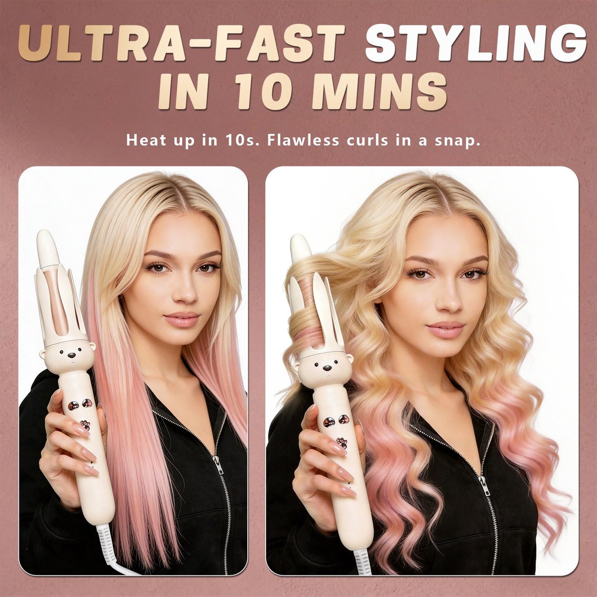 PretiHom Automatic Rotating Curling Iron - 1.1 Inch (28mm) Curling Wand for Beach Waves, Anti-Scald, Anti-Tangle, Ceramic Coating, Dual Voltage, Hair Curler for Women, All Hair Types - görsel 12
