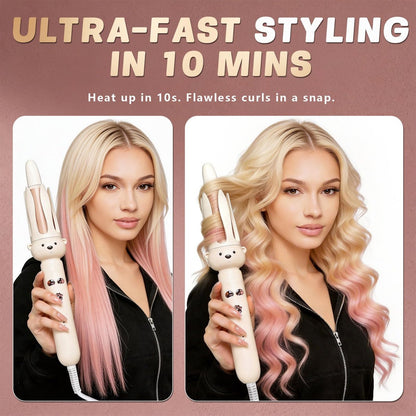 PretiHom Automatic Rotating Curling Iron - 1.1 Inch (28mm) Curling Wand for Beach Waves, Anti-Scald, Anti-Tangle, Ceramic Coating, Dual Voltage, Hair Curler for Women, All Hair Types