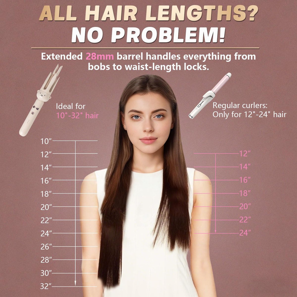 PretiHom Automatic Rotating Curling Iron - 1.1 Inch (28mm) Curling Wand for Beach Waves, Anti-Scald, Anti-Tangle, Ceramic Coating, Dual Voltage, Hair Curler for Women, All Hair Types - görsel 4