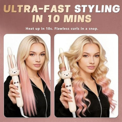 PretiHom Automatic Rotating Curling Iron - 1.1 Inch (28mm) Curling Wand for Beach Waves, Anti-Scald, Anti-Tangle, Ceramic Coating, Dual Voltage, Hair Curler for Women, All Hair Types