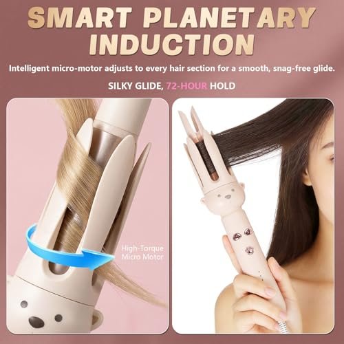 PretiHom Automatic Rotating Curling Iron - 1.1 Inch (28mm) Curling Wand for Beach Waves, Anti-Scald, Anti-Tangle, Ceramic Coating, Dual Voltage, Hair Curler for Women, All Hair Types - görsel 9