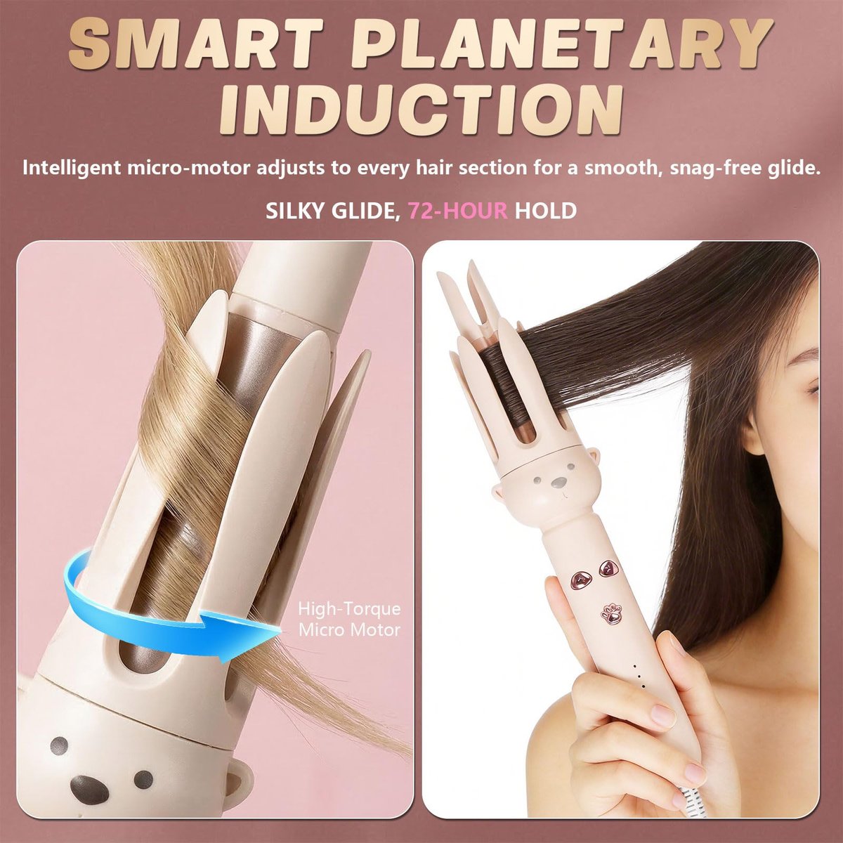PretiHom Automatic Rotating Curling Iron - 1.1 Inch (28mm) Curling Wand for Beach Waves, Anti-Scald, Anti-Tangle, Ceramic Coating, Dual Voltage, Hair Curler for Women, All Hair Types - görsel 8