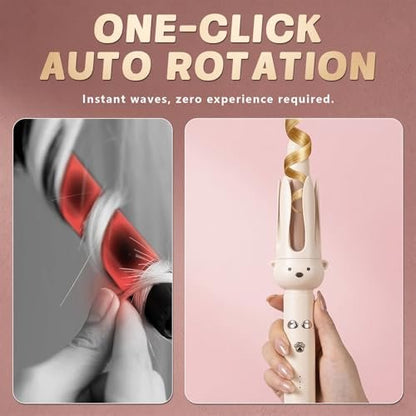 PretiHom Automatic Rotating Curling Iron - 1.1 Inch (28mm) Curling Wand for Beach Waves, Anti-Scald, Anti-Tangle, Ceramic Coating, Dual Voltage, Hair Curler for Women, All Hair Types