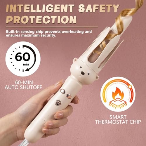 PretiHom Automatic Rotating Curling Iron - 1.1 Inch (28mm) Curling Wand for Beach Waves, Anti-Scald, Anti-Tangle, Ceramic Coating, Dual Voltage, Hair Curler for Women, All Hair Types - görsel 3