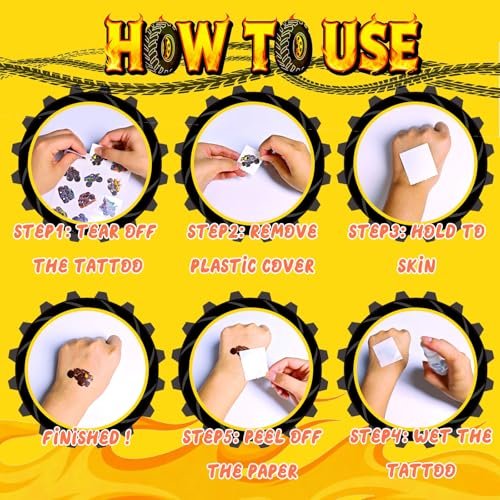 120 PCS Monster Truck Pre-Cut Temporary Tattoos for Kids | Monster Truck Themed Birthday Party Favors, Decorations, Supplies - görsel 10
