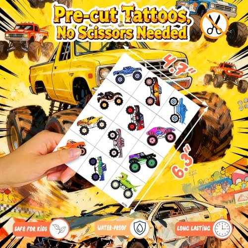 120 PCS Monster Truck Pre-Cut Temporary Tattoos for Kids | Monster Truck Themed Birthday Party Favors, Decorations, Supplies - görsel 8