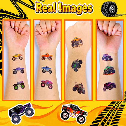 120 PCS Monster Truck Pre-Cut Temporary Tattoos for Kids | Monster Truck Themed Birthday Party Favors, Decorations, Supplies